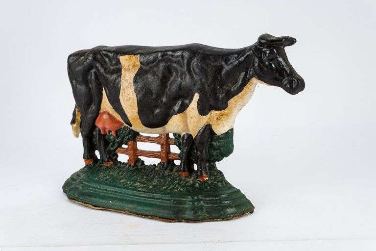 Vintage Painted Cast Iron Cow Doorstop