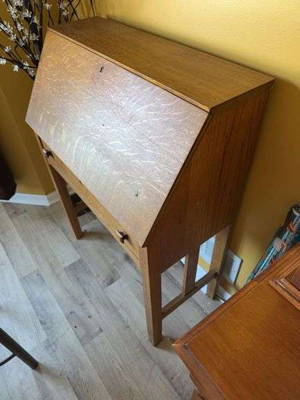 Vintage Oak Drop-Front Secretary Desk