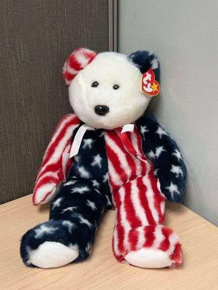 Ty Beanie Buddies Collection Spangle Bear 1999 Patriotic Plush with Tags, USA
