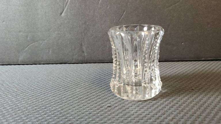 Pressed Glass Toothpick Holder with Patterned Sides and Flared Rim, Vintage Tabletop Collectible Ite