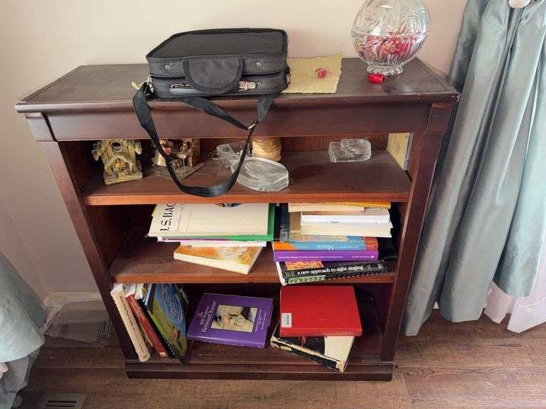 Wood Bookcase With Books & Miscellaneous Contents