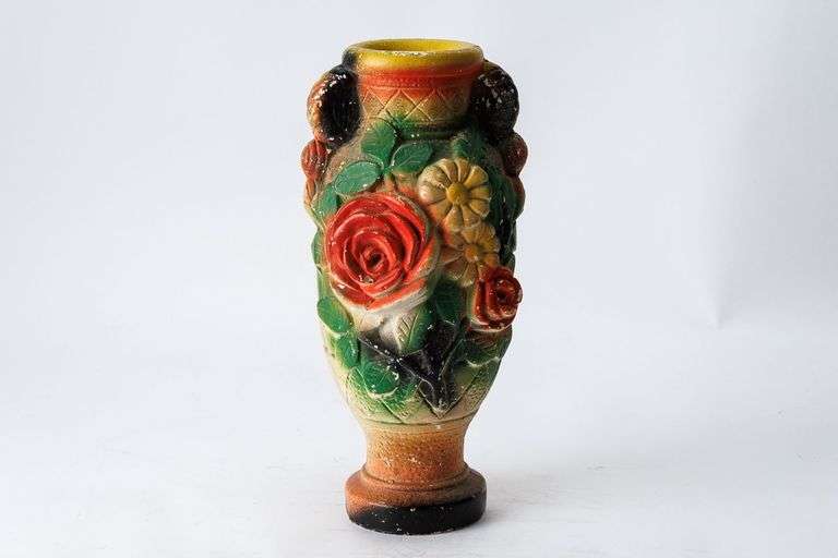 Vintage 1940 Chalkware Floral Urn Vase