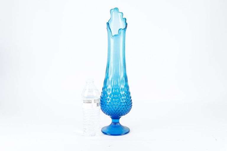MCM Fenton Colonial Blue Hobnail Swung Vase