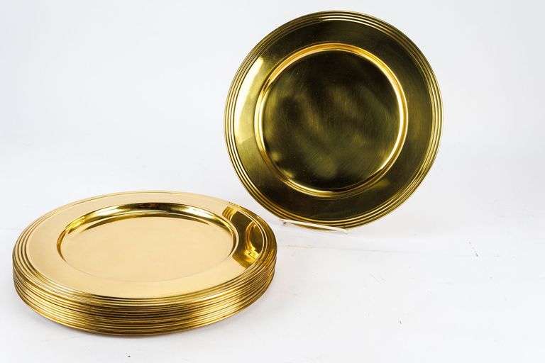 Vintage Polished Solid Brass Charger Plates Set of 12