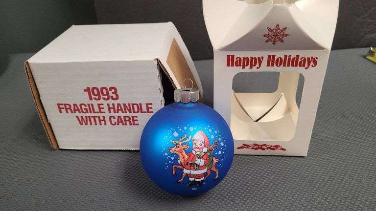 1993 Campbell Kids Christmas Ornament With Original Box and Packaging, Santa and Reindeer Design, Ca