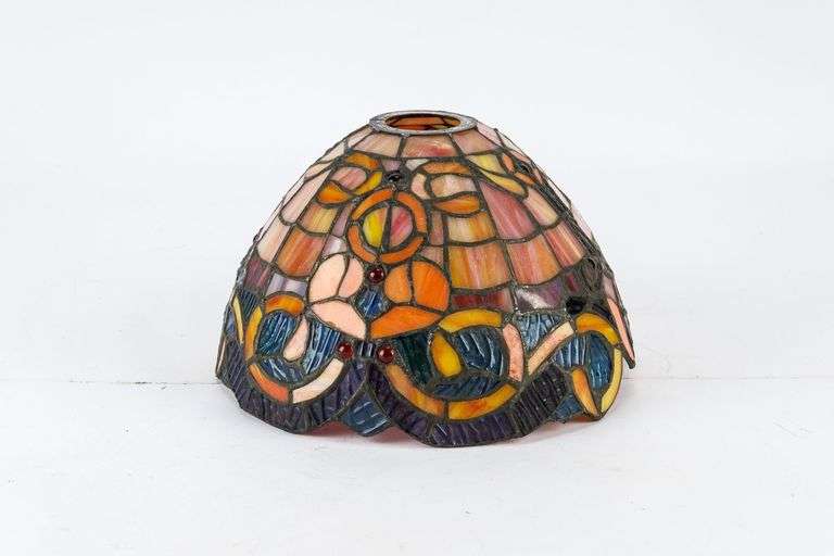 Vintage Art Nouveau Swirl & Geometric Stained Glass Lampshade