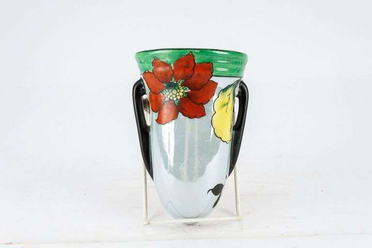 Vintage Art Deco Hand-Painted Porcelain Wall Pocket Vase