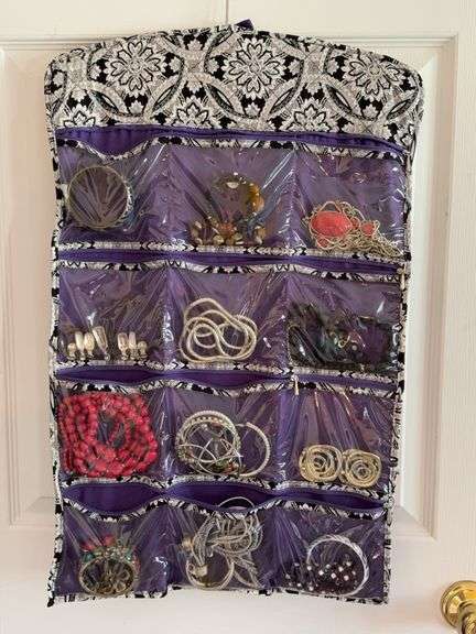 Assorted Costume Jewelry & Hanging Organizer