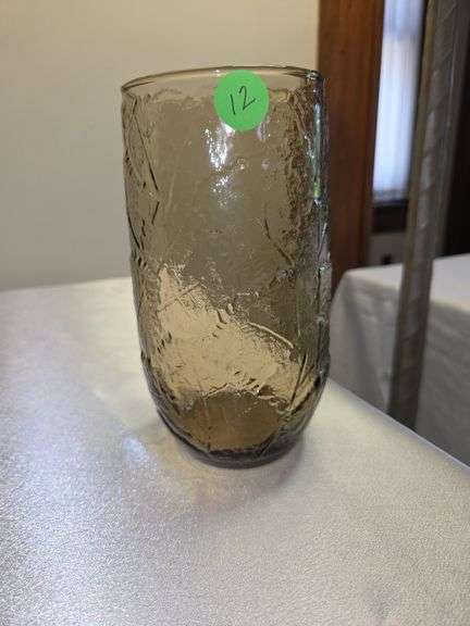 Morgantown/seneca -Amber crinkle glass vase 7"