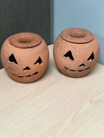 Terracotta Jack-o'-Lantern Candle Holders