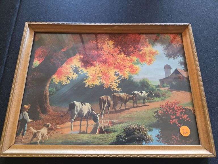 Print Autumn Scene Cows-Boy- Dogs