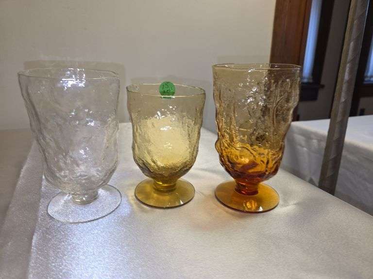 Morgantown/seneca crinkle glass footed tumblers 3 pcs
