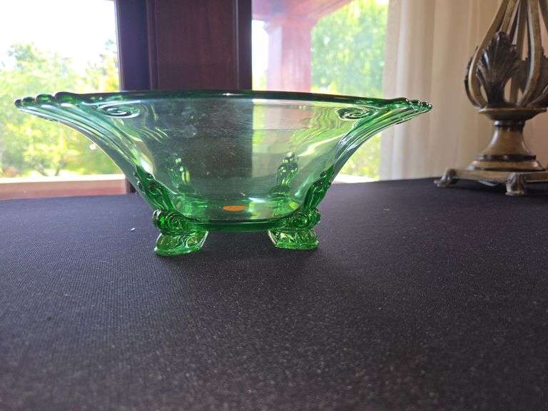 Fostoria green console bowl
