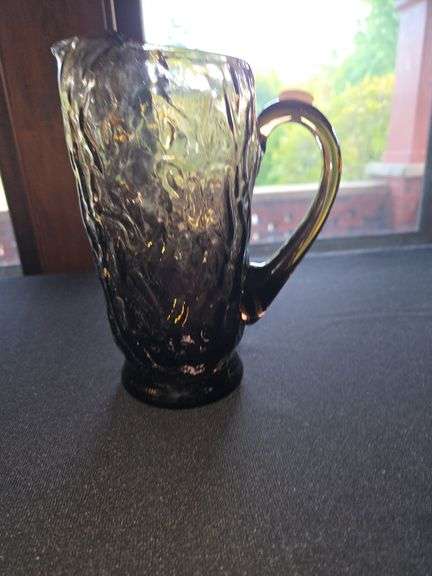 Morgantown seneca pitcher, 8" crinkle glass purple