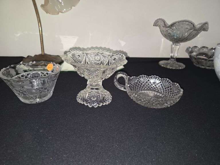 3 early glass pressed pieces