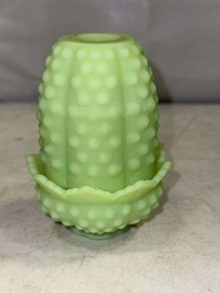 Vintage Fenton Lime Sherbet Satin Uranium Glass Hobnail Fairy Lamp