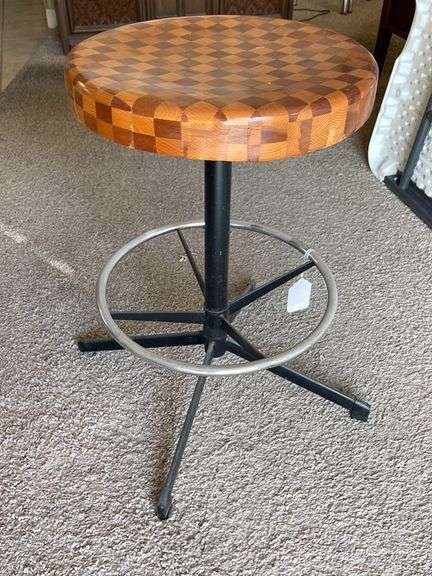 Checker-Patterned Wood Stool