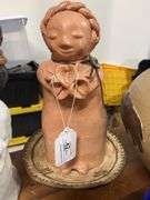 Red Clay Statue with Woven Basket