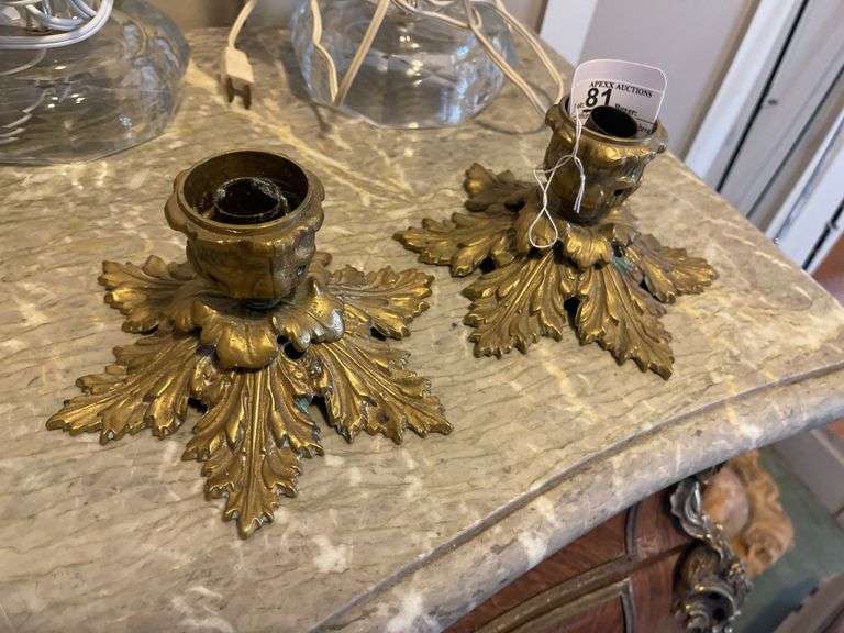 Pair of Vintage Botanical Brass Candlestick Holders
