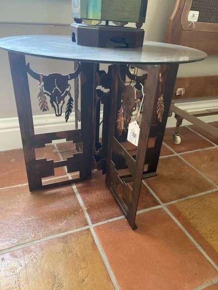 Pair of Glass and Metal Longhorn Themed Bedside Tables