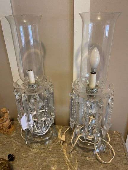Vintage Cut Glass Hurricane Boudoir Table Lamps