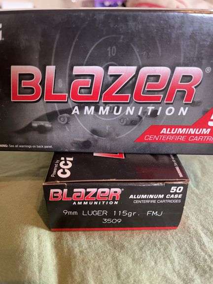 Blazer Ammunition 9mm Luger Aluminum Case Case Two Boxes of 50