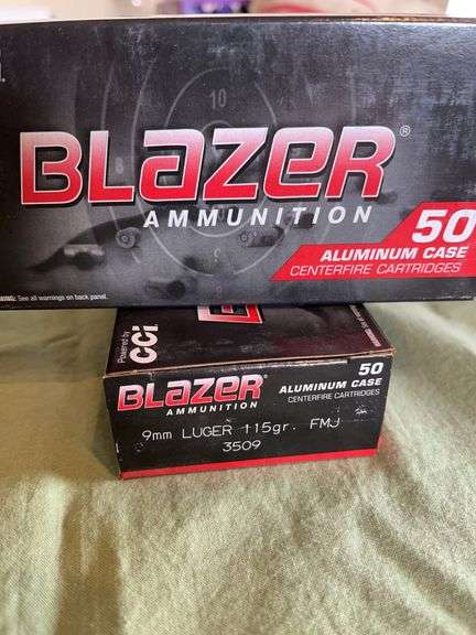 Blazer Ammunition 9mm Luger Aluminum Case. Two Boxes of 50