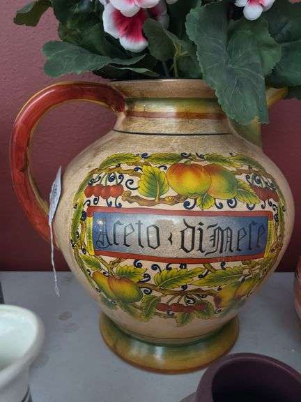 Large Decorative Pitcher with Faux Flowers