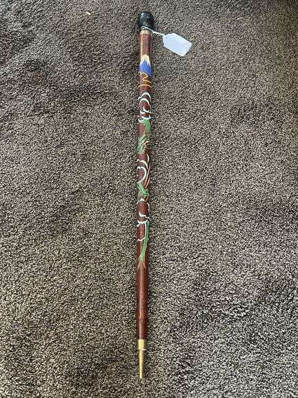 Carved Wood and Brass Cane