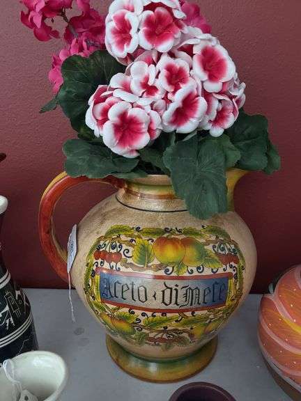 Large Decorative Pitcher with Faux Flowers