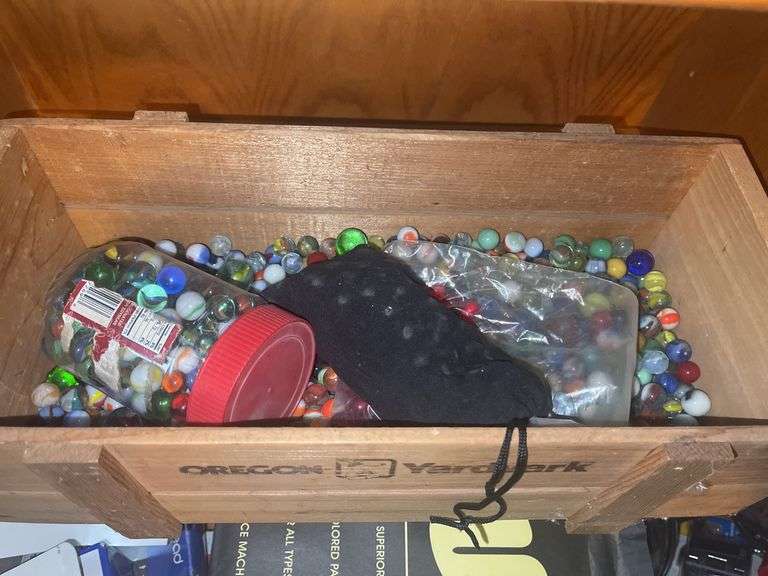 Wood Crate of Marbles