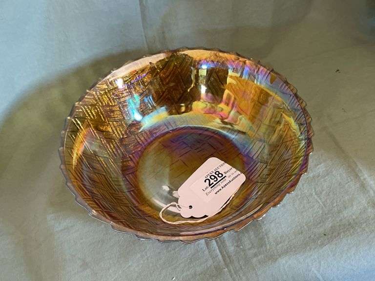 Carnival Glass Weave Pattern Serving Bowl