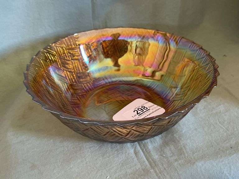 Carnival Glass Weave Pattern Serving Bowl