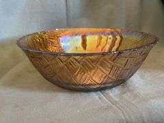 Carnival Glass Weave Pattern Serving Bowl