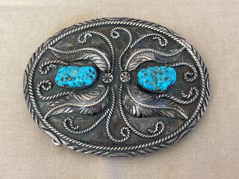 Silver and Turquoise Belt Buckle