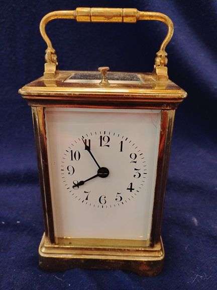 Antique French Shiny Nickel Brass & Glass Carriage Clock, Maintained and in Good Working Order