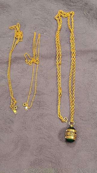 Faberge Themed Necklace with 14k Stamped on Chain, with Two Additional 14K Stamped Chains