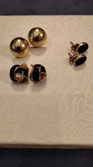 Three Pairs of Earrings - Carla 14K Stamped Round, Vintage Monet, and Other