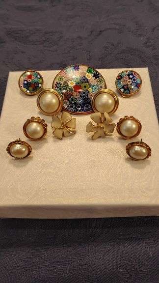 Five Pairs of Earrings and a Brooch