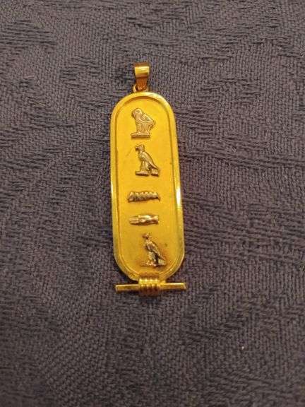 Vintage 18K Gold Egyptian Hieroglyphic Cartouche Pendant (Tested at Local Jewelers)