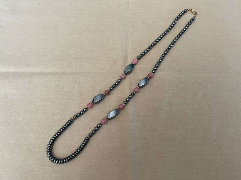 Hematite and Pink Cat’s Eye Necklace