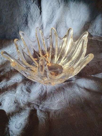 Vintage French Daum Orion Starfish 12 Finger Crystal Bowl