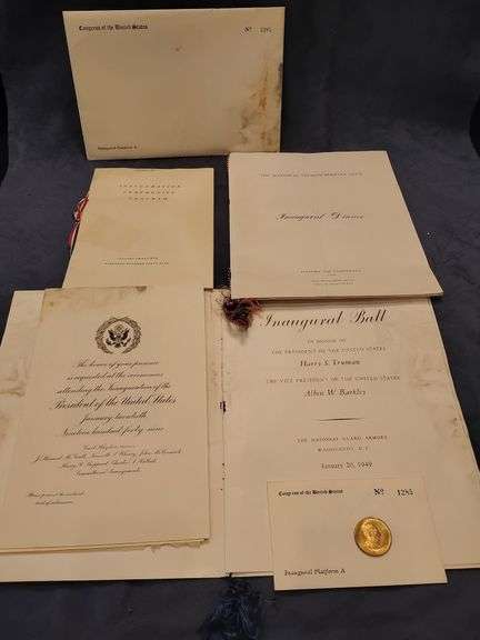 President Truman Inauguration Invitation, with Inauguration, Ball and Dinner Programs, and Coin, Fro