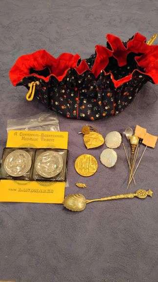 Assorted Jewelry and Coins with Bag