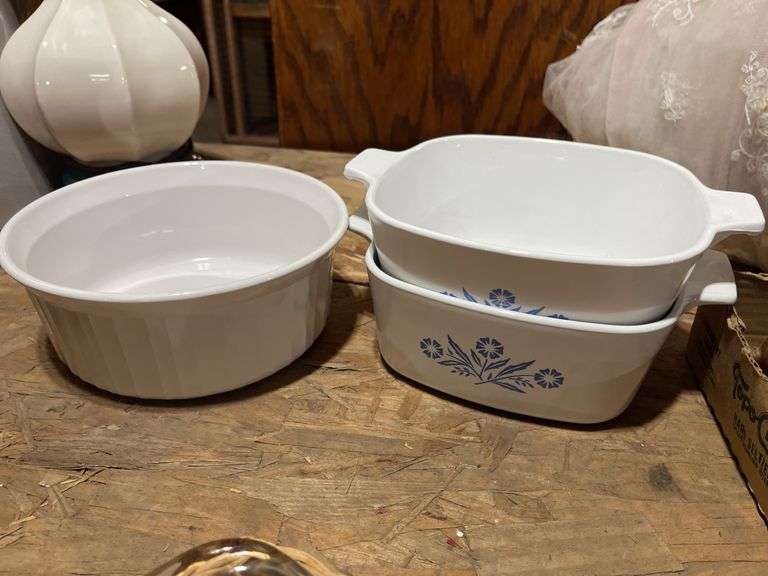 Three Corningware Casserole Dishes - No Lids