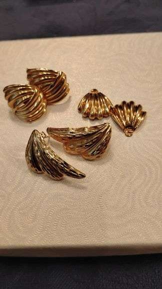 Three Pairs of Earrings - Wings with 14K Stamped on Earring Backs, Shells With 14K Stamped, and Others