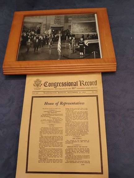 Congressional Record in Pristine Condition - Monday After President Kennedy Was Killed with Framed P