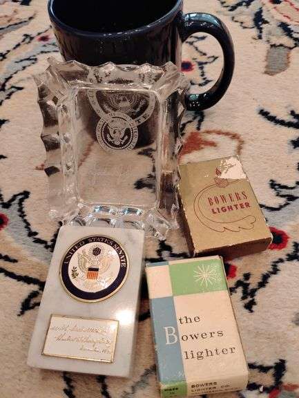 Glass Ashtray Featuring the Presidential Seal and Etched Signature of President Lyndon B. Johnson, T