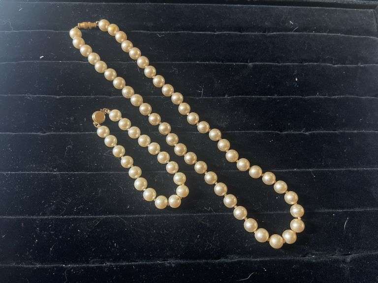 Faux Pearl Necklace and Bracelet Set