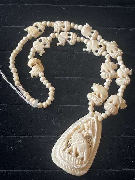 Carved Bone Elephant Necklace